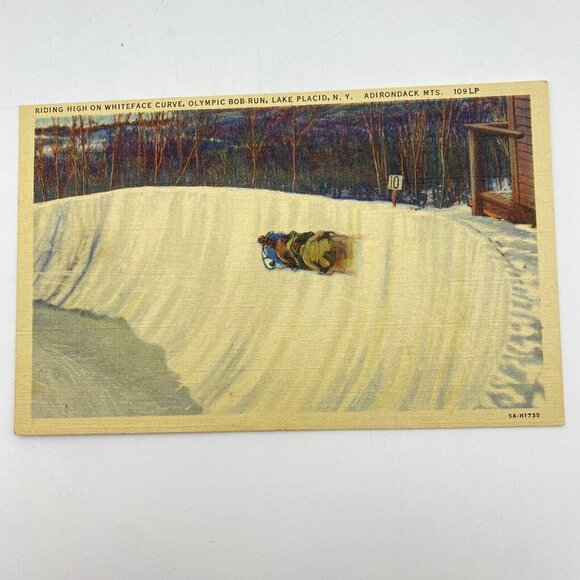 Vintage Lake Placid NY Postcard Olympic Bob Run Whiteface Curve 1930s Adirondack - Picture 1 of 7
